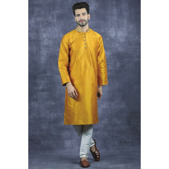 Mustard Indian Men Kurta Wedding Mayoun Kurta