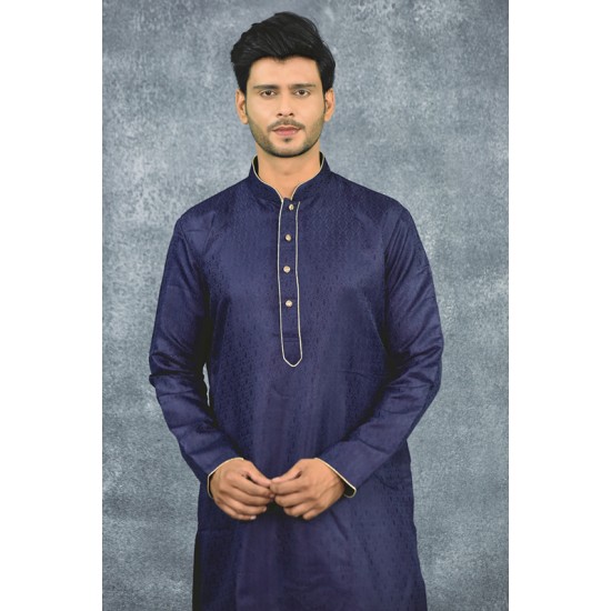 Navy Blue Gold Indian Kurta Pajama Mens Ethnic Clothing 