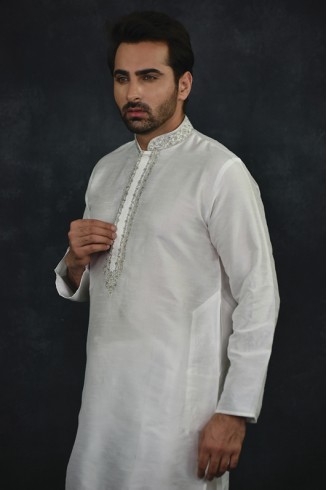 Off White Indian Mens Kurta Pajama Suit