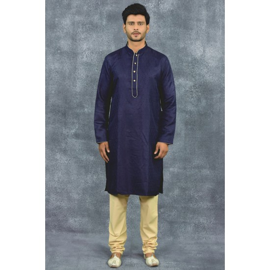 Navy Blue Gold Indian Kurta Pajama Mens Ethnic Clothing 