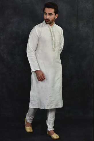Off White Indian Mens Kurta Pajama Suit