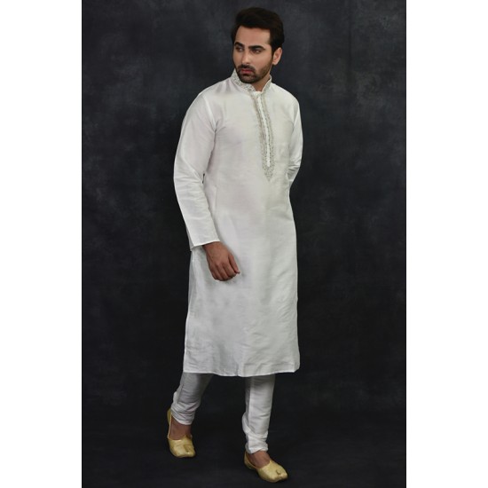 Off White Indian Mens Kurta Pajama Suit