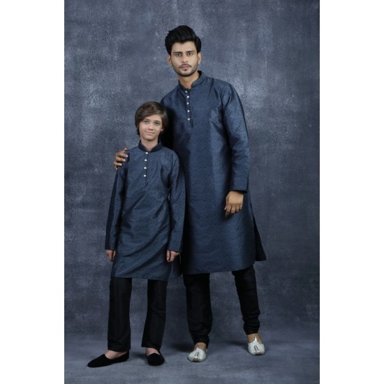 Grey Black Kurta Pajama Indian Mens Festive Attire