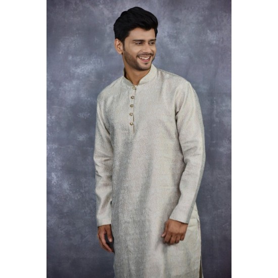 Grey Gold Traditional Kurta Pajama Indian Mens Formal Suit