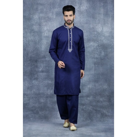 Navy Blue Formal Kurta Shalwar Set