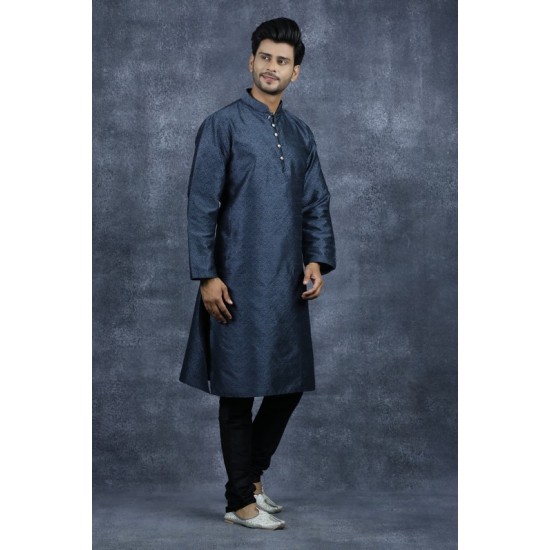 Grey Black Kurta Pajama Indian Mens Festive Attire