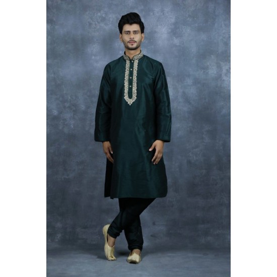 Dark Green Premium Mens Kurta Pajama Set