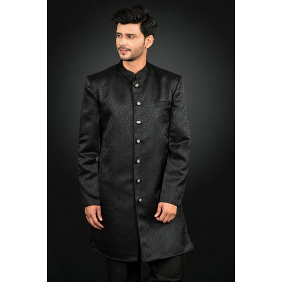 Black Coat Designer Kurta Indian Menswear Pajama Suit 