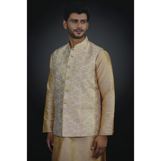 Cream Indian Waistcoat With Kurta Pajama Ready to Wear Men's Suit