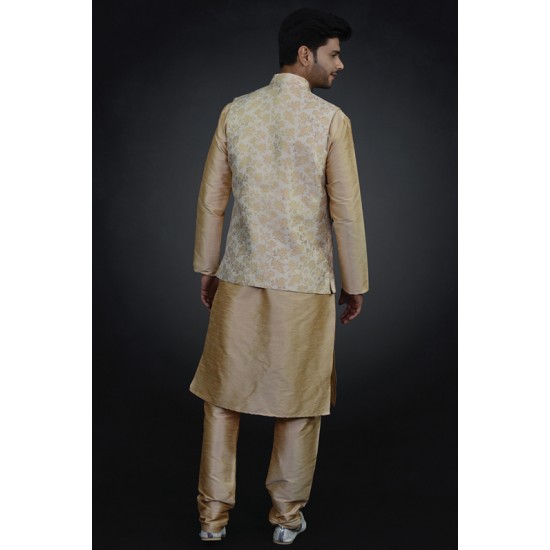 Cream Indian Waistcoat With Kurta Pajama Ready to Wear Men's Suit