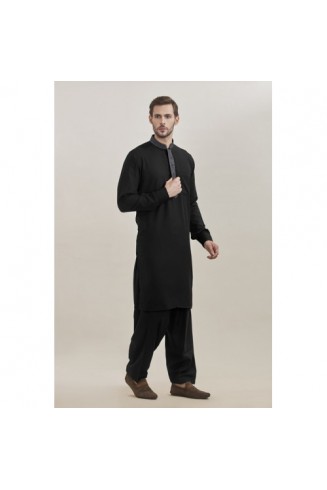 BLACK KURTA AND SHALWAR READY MADE MENSWEAR SUIT