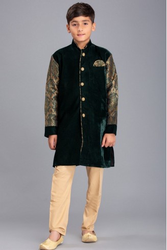 DARK GREEN AND BEIGE BOYS WEAR EID SUIT