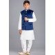 WHITE KURTA SHALWAR & BLUE WAISTCOAT PAKISTANI BOYS WEAR SUIT