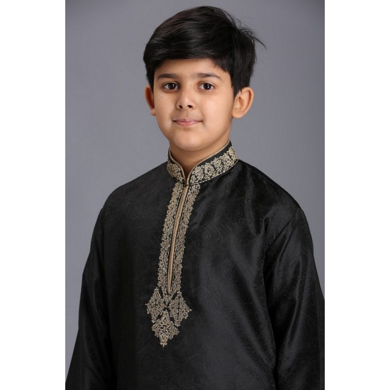 BLACK PAKISTANI DESIGNER BOYS KURTA SHALWAR 