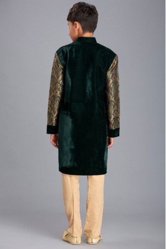 DARK GREEN AND BEIGE BOYS WEAR EID SUIT