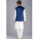 WHITE KURTA SHALWAR & BLUE WAISTCOAT PAKISTANI BOYS WEAR SUIT