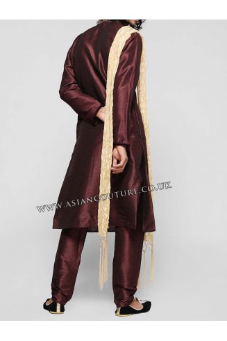 WINE SILK INDIAN FESTIVE WEAR KURTA PYJAMA