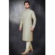 Grey Green Embroidered Men's Readymade Kurta Pajama