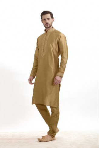 MUSTARD KURTA AND PYJAMA INDIAN WEDDING WEAR MENS SUIT
