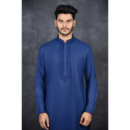 NAVY BLUE READYMADE INDIAN MEN'S KURTA SALWAR