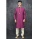 Plum & Off White Embroidered Men's Kurta Pajama Set