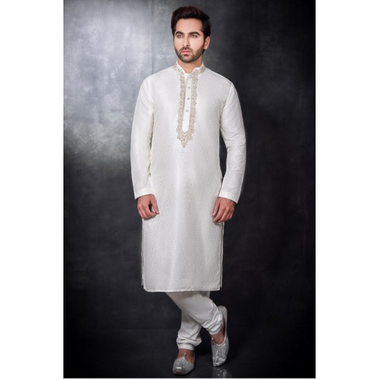 White Kurta Pakistani Mens Wedding Eid Salwar Suit