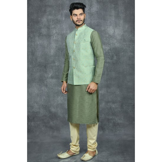 GREEN PAKISTANI MEN'S READYMADE WAISTCOAT