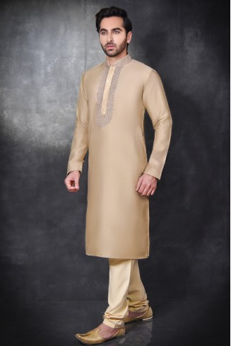 Gold Embroidered Kurta Pajama Men's Readymade Suit
