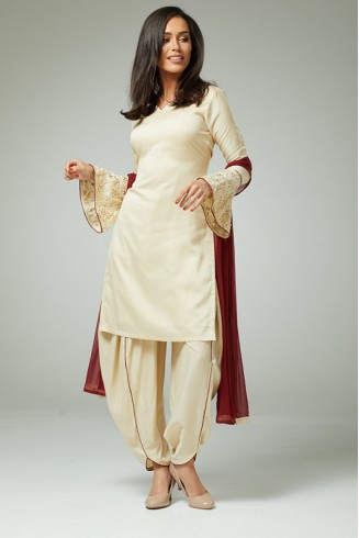 CREAM FEMININE STYLISH READYMADE SALWAR SUIT