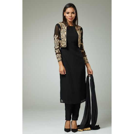 BLACK BEST EID SALWAR SUIT WITH GOLD JACKET 