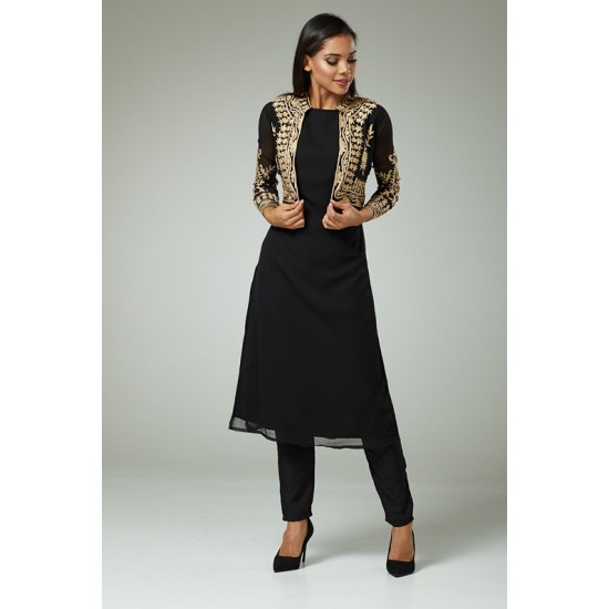 BLACK BEST EID SALWAR SUIT WITH GOLD JACKET 