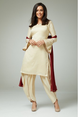 CREAM FEMININE STYLISH READYMADE SALWAR SUIT