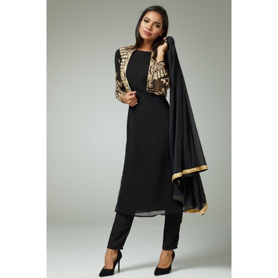 BLACK BEST EID SALWAR SUIT WITH GOLD JACKET 
