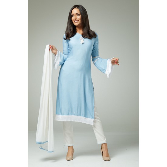 UNIQUE SKY BLUE AND WHITE PAKISTANI DESIGNER READYMADE SALWAR SUIT