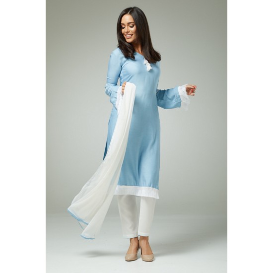 UNIQUE SKY BLUE AND WHITE PAKISTANI DESIGNER READYMADE SALWAR SUIT