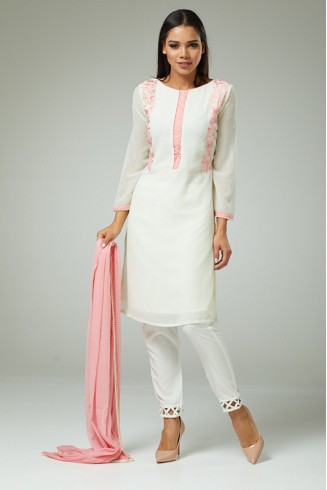 White Readymade Pakistani Designer Suit