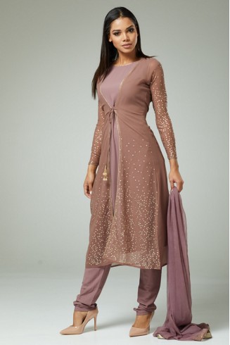 DEEP MAUVE INDIAN WEDDING JACKET STYLE READYMADE DRESS