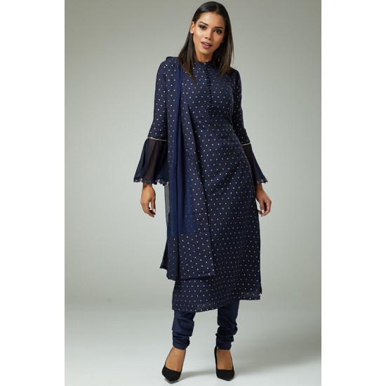 NAVY BLUE DESIGNER PARTY WEAR CHURIDAR SUIT