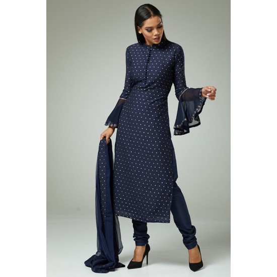 NAVY BLUE DESIGNER PARTY WEAR CHURIDAR SUIT