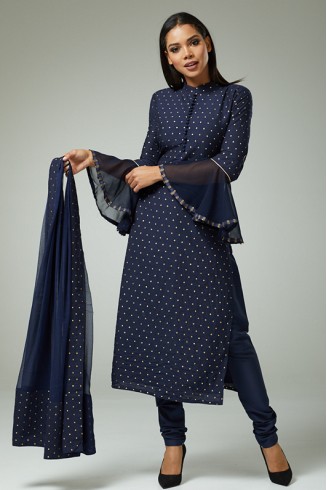 NAVY BLUE DESIGNER PARTY WEAR CHURIDAR SUIT