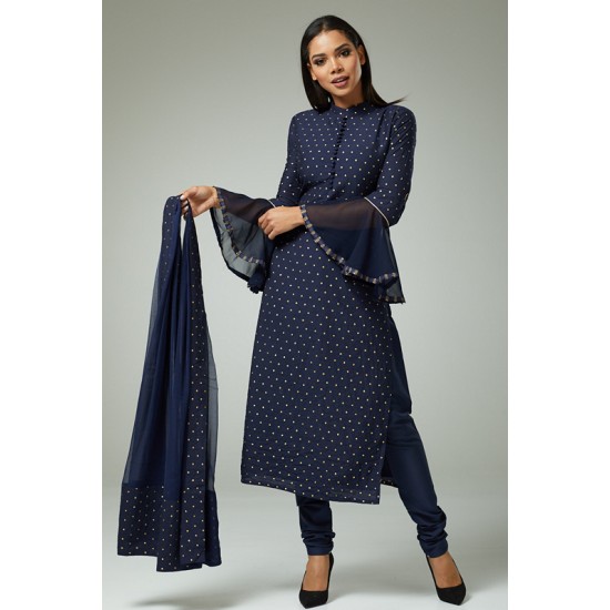 NAVY BLUE DESIGNER PARTY WEAR CHURIDAR SUIT
