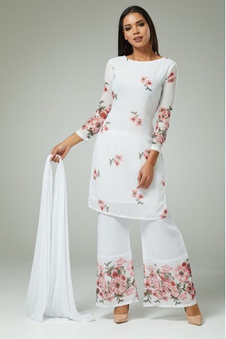 WHITE FLORAL PRINTED DESIGNER READYMADE SALWAR SUIT