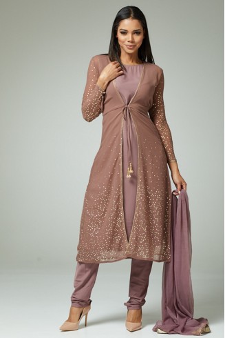 DEEP MAUVE INDIAN WEDDING JACKET STYLE READYMADE DRESS