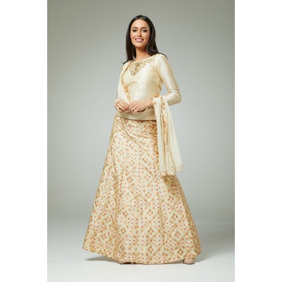 ELEGANT BEIGE EMBROIDERED LEHENGA SET