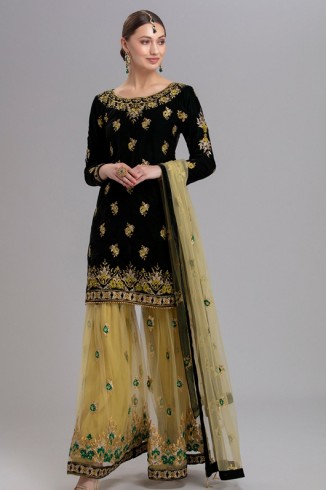 DARK GREEN AND BEIGE INDIAN WEDDING PALAZZO SHARARA DRESS