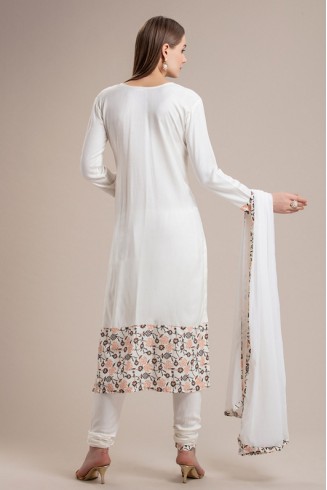 DELICATE WHITE STRAIGHT CUT SALWAR KAMEEZ SUIT