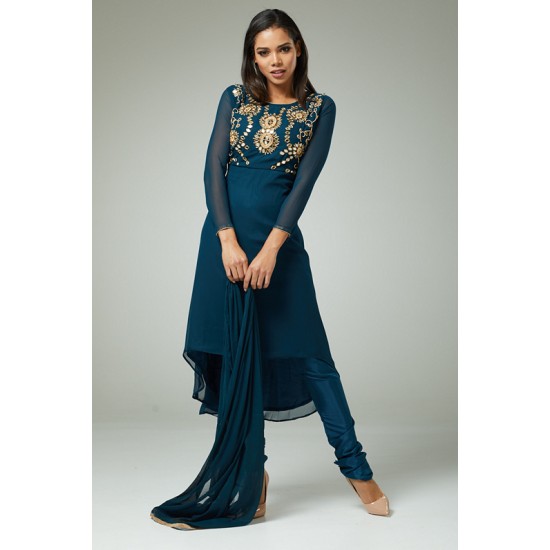 MIDNIGHT TEAL BLUE CHURIDAR SUIT