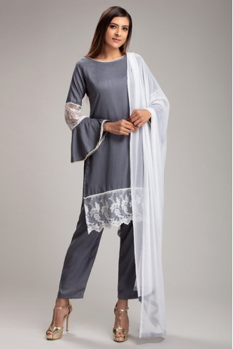 SMOKED GREY PAKISTANI DESIGNER PARTY WEAR SUIT