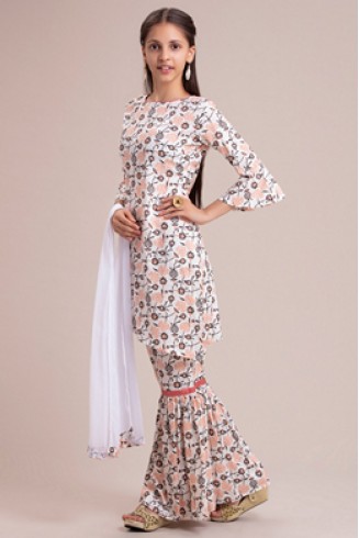 OFF WHITE FLORAL PRINTED GIRL GHARARA 