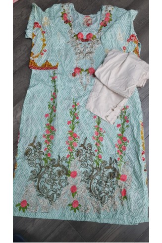 Mint Green Floral Lawn Suit